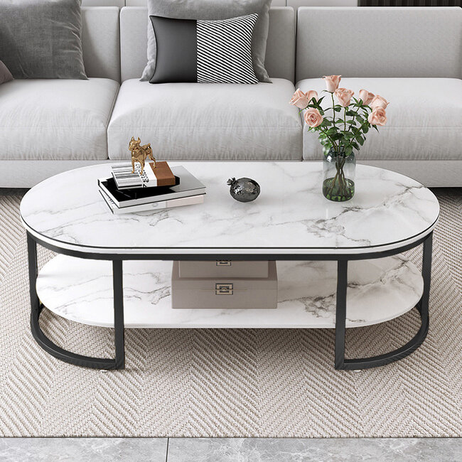 Swiss Homes®  | Zarix Series – Mystic White (Wit) – Ovaal / Rond - Twee-laags | Luxe Salontafel
