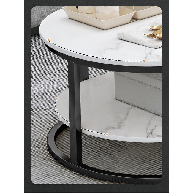 Swiss Homes® Zarix Series – Salontafel – Mystic White (Wit) – Ovaal/Rond – Twee-laags – Luxe Design