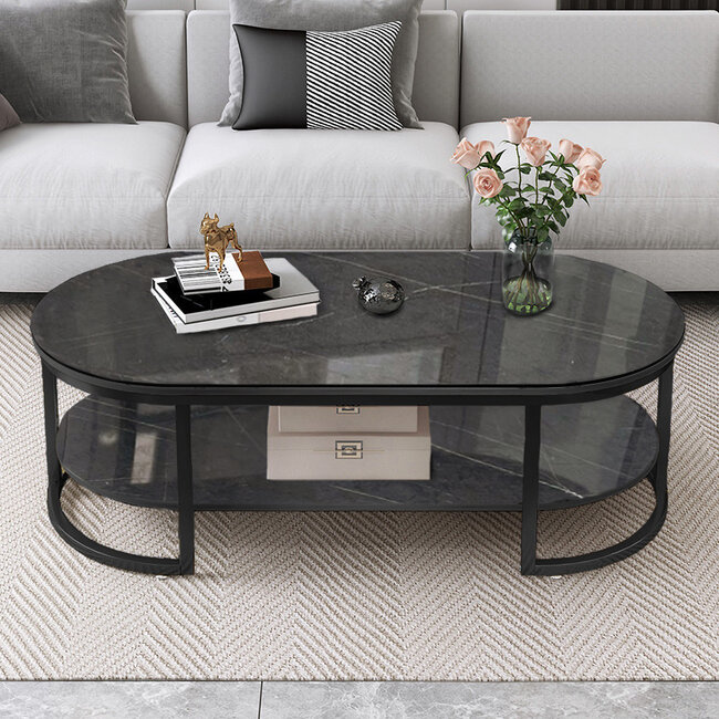 Swiss Homes® Zarix Series – Salontafel – Marquana Black (Zwart) – Ovaal/Rond – Twee-laags – Luxe Design