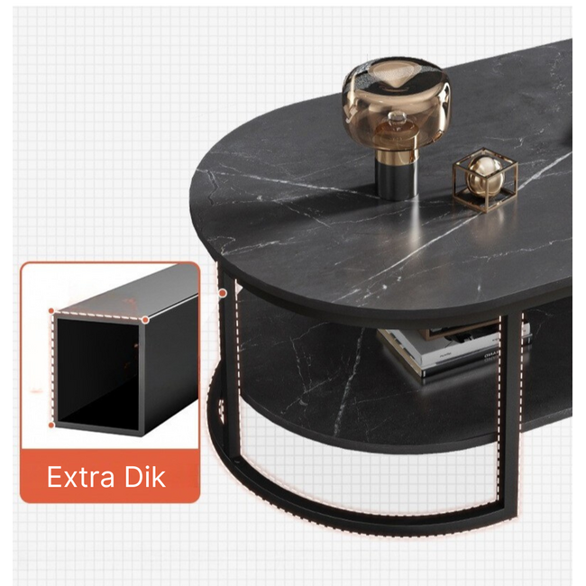 Swiss Homes® Zarix Series – Salontafel – Marquana Black (Zwart) – Ovaal/Rond – Twee-laags – Luxe Design