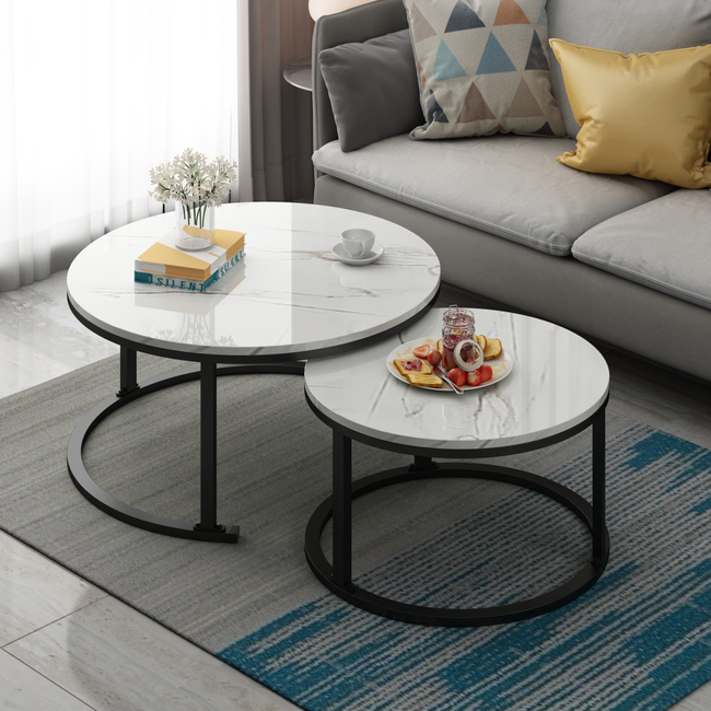 Swiss Homes® Salontafel Set van 2 – Mystic White (Wit) – Marmerlook  – Luxe Design