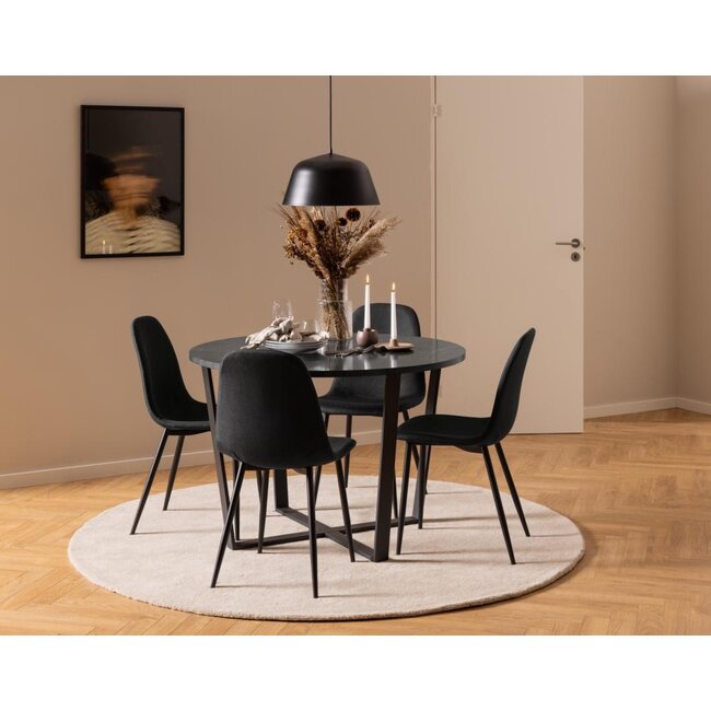 Swiss Homes® Silvara Eetkamerstoelen – Set van 4 – Zwart – Scandinavisch Design – Comfortabele Stoffen Kuipstoelen – Zwart Metalen Onderstel