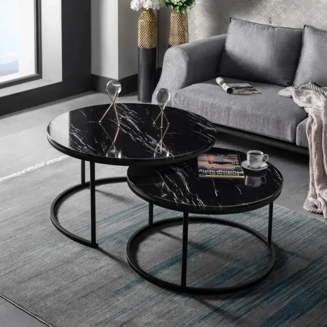 Swiss Homes® Salontafel Set van 2 – Marquana Black (Zwart) – Marmerlook – Luxe Design