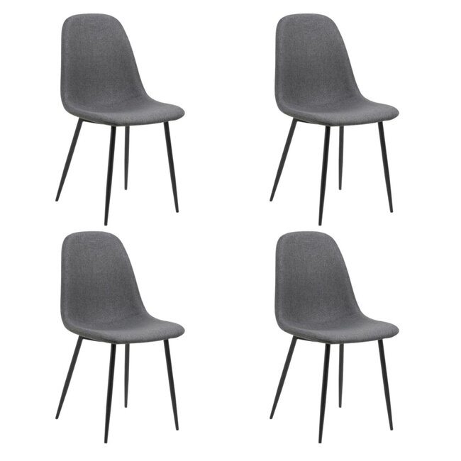 Swiss Homes® Silvara Eetkamerstoelen – Set van 4 – Donkergrijs – Scandinavisch Design – Comfortabele Stoffen Kuipstoelen – Zwart Metalen Onderstel