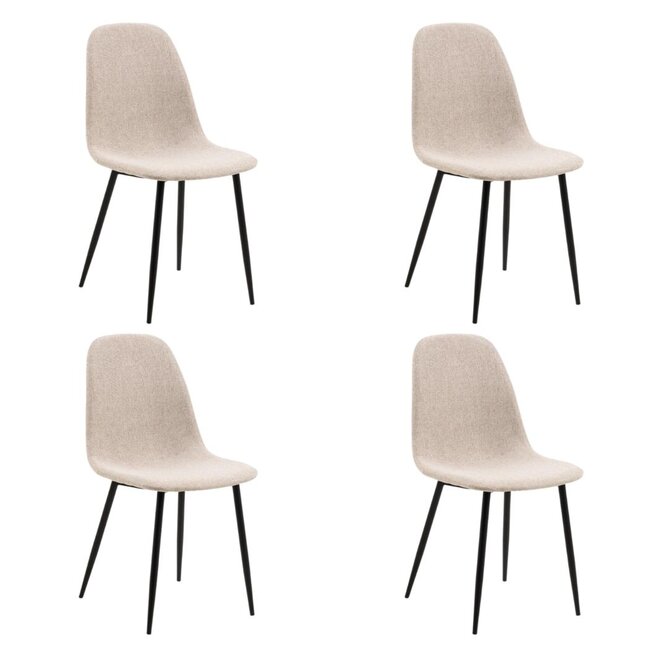 Swiss Homes® Silvara Eetkamerstoelen – Set van 4 – Beige – Scandinavisch Design – Comfortabele Stoffen Kuipstoelen – Zwart Metalen Onderstel