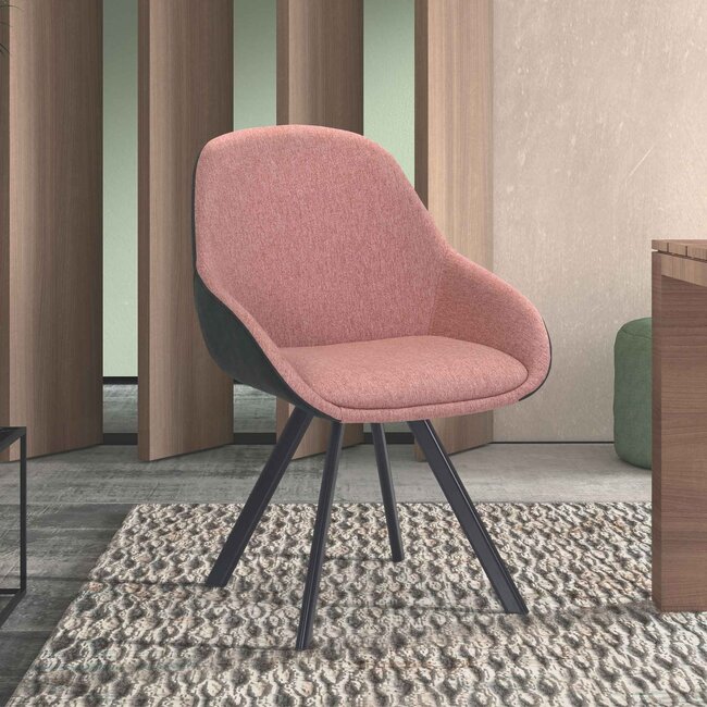 Swiss Homes® Roselle Eetkamerstoel – Roze & Donkergrijs – Comfortabel – Moderne Stoffen Kuipstoel