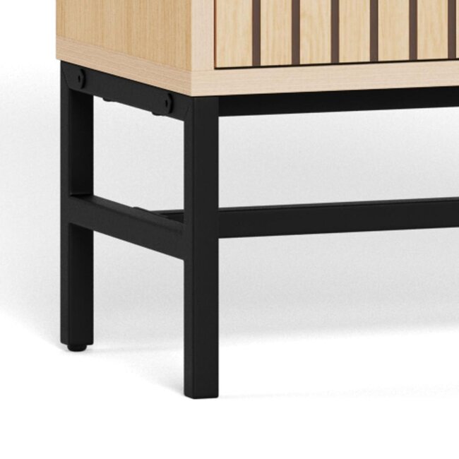 Schoenenkast Vela Oak – 3 Lades – Eikenlook Lamellen – 71,6 x 25 x 140,4 cm – Zwart Staal