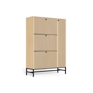 Schoenenkast Vela Oak XL – 3 + 1 Lades – Eikenlook Lamellen – 71,6 x 25 x 140,4 cm – Zwart Staal