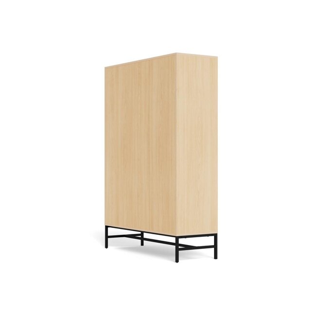 Schoenenkast Vela Oak XL – 3 + 1 Lades – Eikenlook Lamellen – 71,6 x 25 x 140,4 cm – Zwart Staal