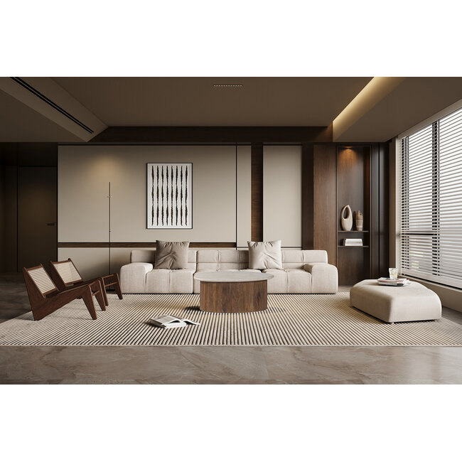 Swiss Homes® Salontafel Japandi 'Louis' 90 CM - Mango hout met Travertin Beige