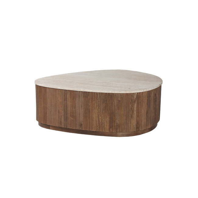 Swiss Homes® Salontafel Japandi 'Nolan' 100 cm Mango hout met Travertin Beige