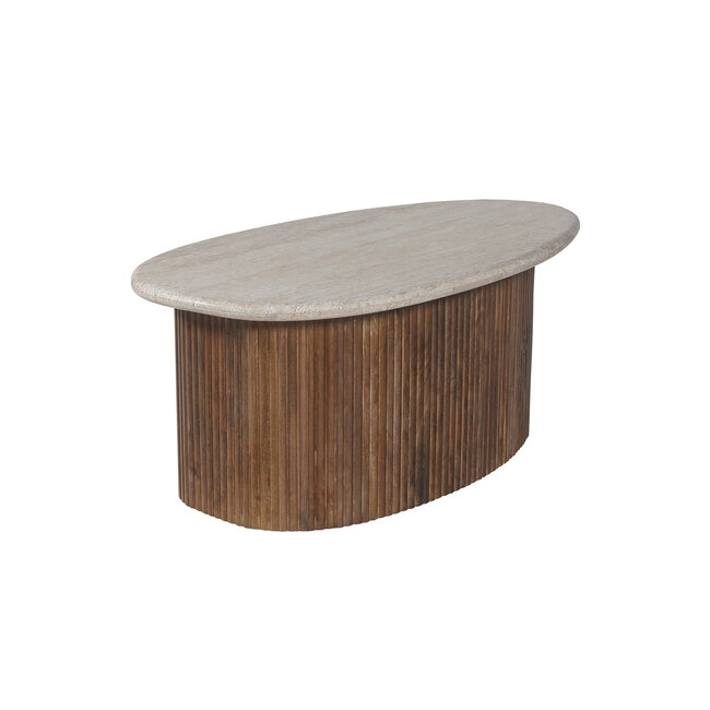 Swiss Homes® Salontafel Japandi 'Louis' 90 CM - Mango hout met Travertin Beige