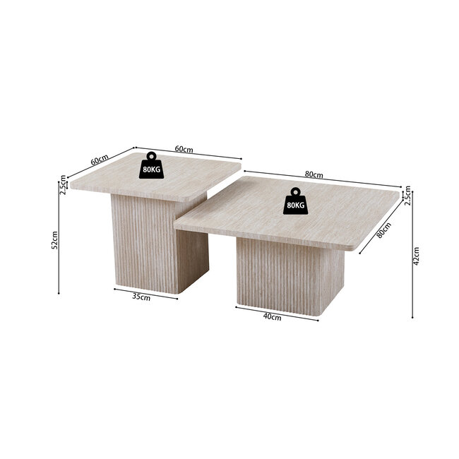 Swiss Homes® Salontafel Set 'Velora' – Set van 2 – Travertin – Beige