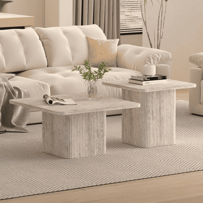 Salontafel Set 'Velora' – Set van 2 – Travertin – Beige
