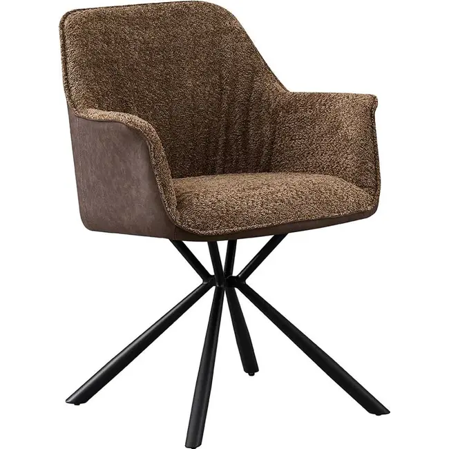 Swiss Homes® Eetkamerstoel - Stoel 'Lucie' Bouclé Zand Rug PU Bruin | Metalen Poten