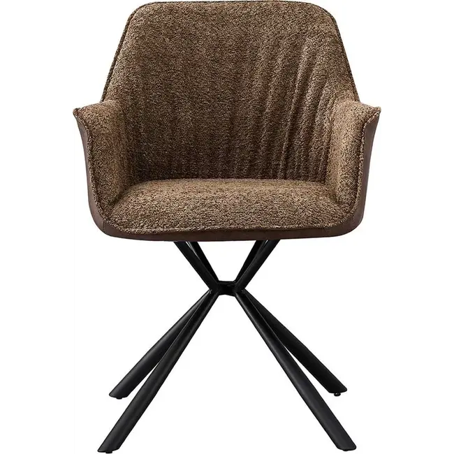 Swiss Homes® Eetkamerstoel - Stoel 'Lucie' Bouclé Zand Rug PU Bruin | Metalen Poten