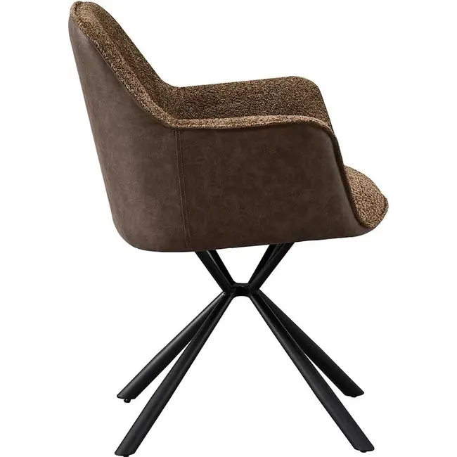 Swiss Homes® Eetkamerstoel - Stoel 'Lucie' Bouclé Zand Rug PU Bruin | Metalen Poten