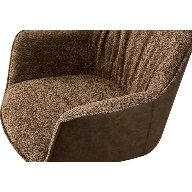 Swiss Homes® Eetkamerstoel - Stoel 'Lucie' Bouclé Zand Rug PU Bruin | Metalen Poten