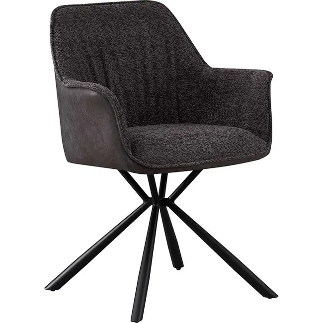 Swiss Homes® Eetkamerstoel - 'Lucie' Bouclé Grijs Rug PU Lichtgrijs | Metalen Poten