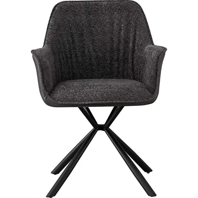 Swiss Homes® Eetkamerstoel - 'Lucie' Bouclé Grijs Rug PU Lichtgrijs | Metalen Poten