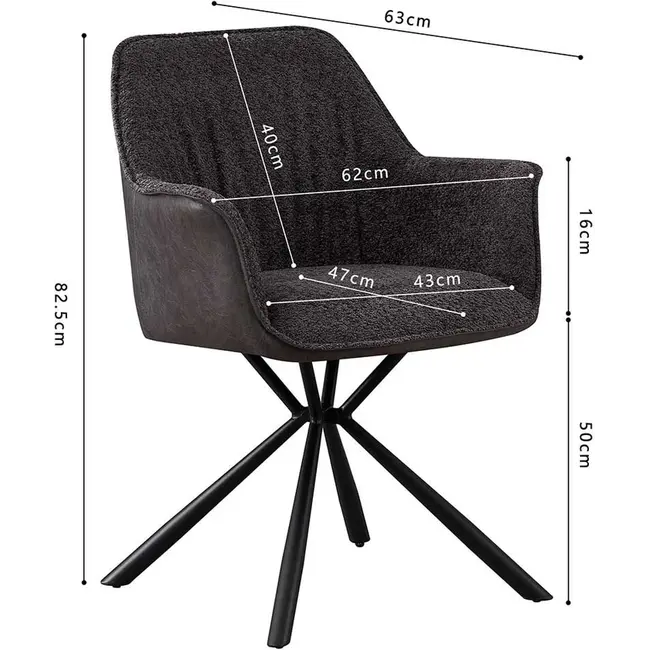 Swiss Homes® Eetkamerstoel - 'Lucie' Bouclé Grijs Rug PU Lichtgrijs | Metalen Poten