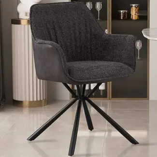 Swiss Homes® Eetkamerstoel - Stoel 'Lucie' Bouclé Grijs Rug PU Lichtgrijs | Metalen Poten