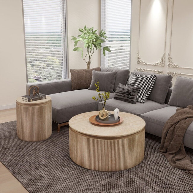 Swiss Homes® Japandi Salontafel Rond | BELLA Travertin - 100 CM