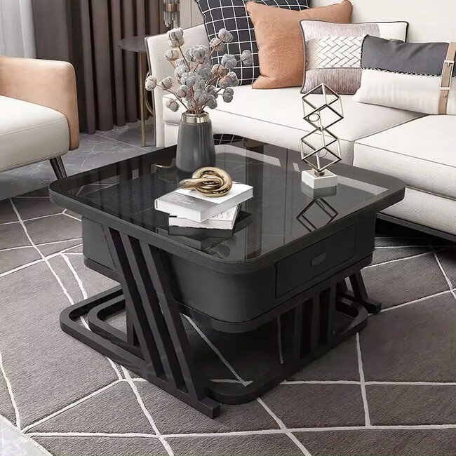 Swiss Homes® Luxe Salontafel Set – Zwart - 2 Delig - Marmerlook & Gehard Glas | Square Series