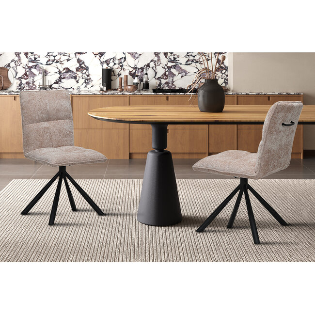 Swiss Homes® Eetkamerstoel - Stoel 'Jack' 360* Draaibaar - Stof - Zand