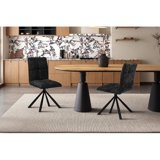 Swiss Homes® Eetkamerstoel - Stoel 'Jack' 360* Draaibaar - Stof - Donkergrijs