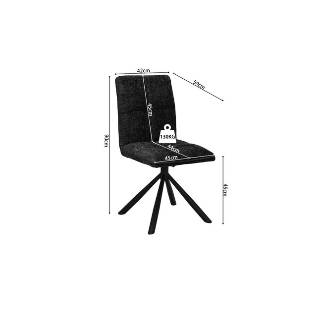 Swiss Homes® Eetkamerstoel - Stoel 'Jack' 360* Draaibaar - Stof - Donkergrijs