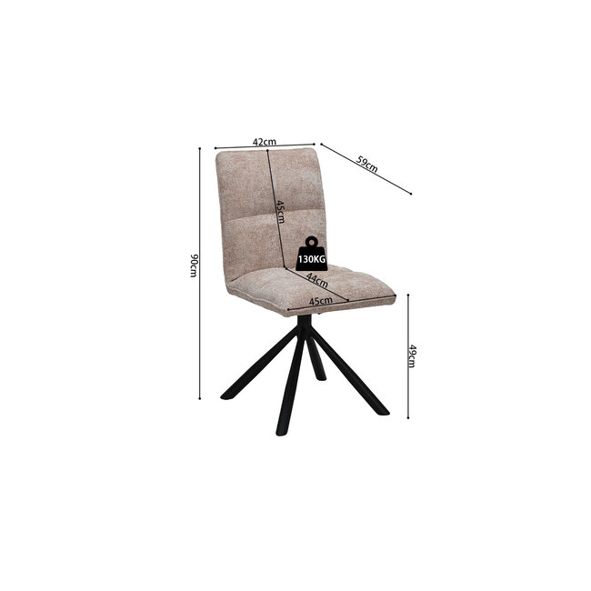 Swiss Homes® Eetkamerstoel - Stoel 'Jack' 360* Draaibaar - Stof - Zand