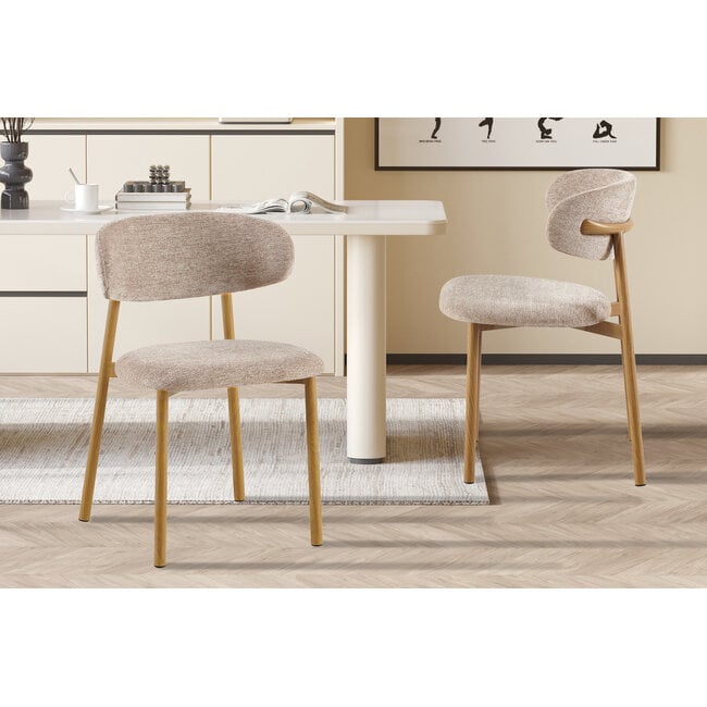 Swiss Homes® Eetkamerstoel - Stoel 'Coco' Naturel - Stof Fabb Raven - Zand