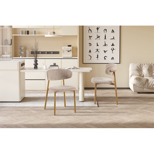 Swiss Homes® Eetkamerstoel - Stoel 'Coco' Naturel - Stof Fabb Raven - Zand