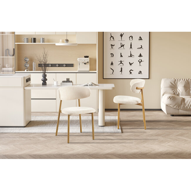 Swiss Homes® Eetkamerstoel 'Coco' Naturel - Stof Fabb Raven - Beige