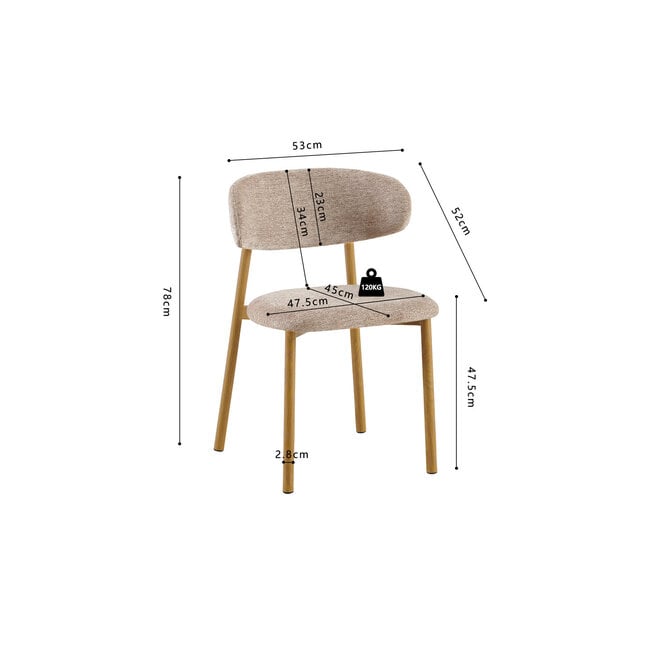 Swiss Homes® Eetkamerstoel - Stoel 'Coco' Naturel - Stof Fabb Raven - Zand