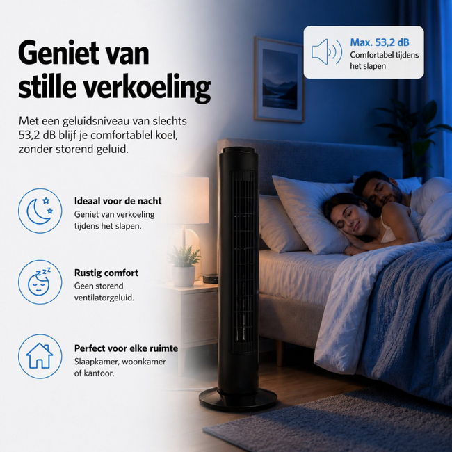 Hausberg Pro® Toren Ventilator 75CM | 3 Snelheden | 90° Oscillerend - Krachtig & Stil | Staand Torenventilator