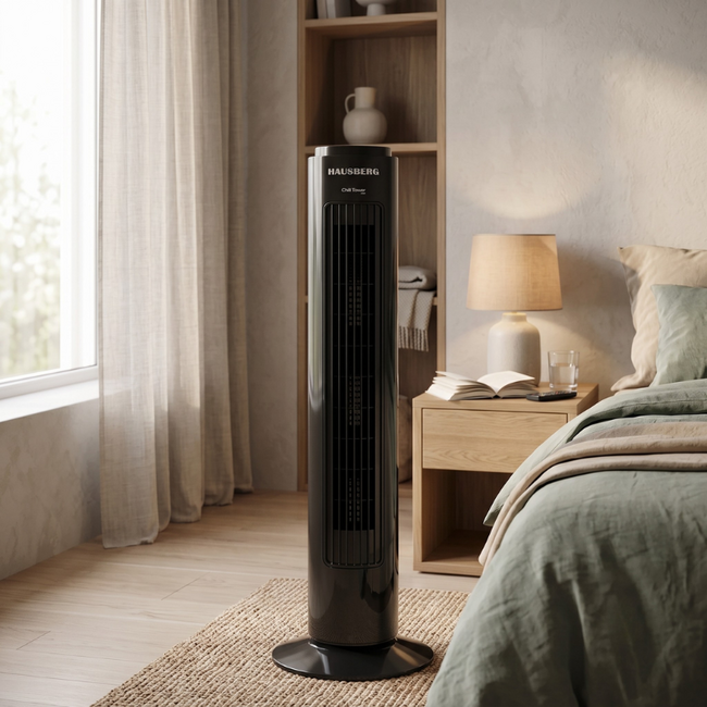 Hausberg Pro® Toren Ventilator 75CM | 3 Snelheden | 90° Oscillerend - Krachtig & Stil | Staand Torenventilator