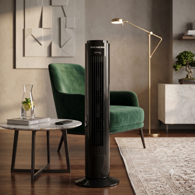 Hausberg Pro® Toren Ventilator 75CM | 3 Snelheden | 90° Oscillerend - Krachtig & Stil | Staand Torenventilator