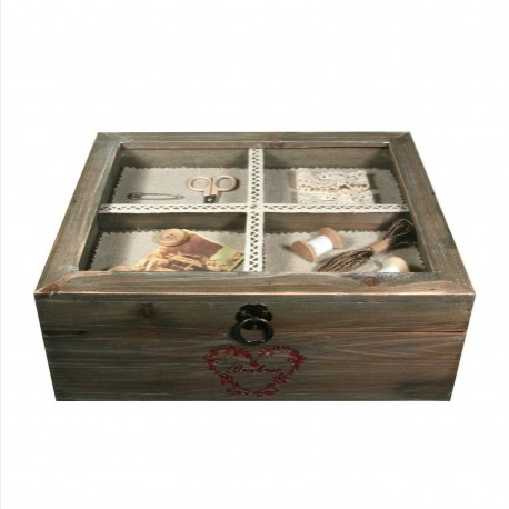 thumbnail: Vintage Houten Naaidoos - Opbergkoffer Voor Naalden & Gereedschap - DIY Naaiset Met Bloemenprint - Grenenhout