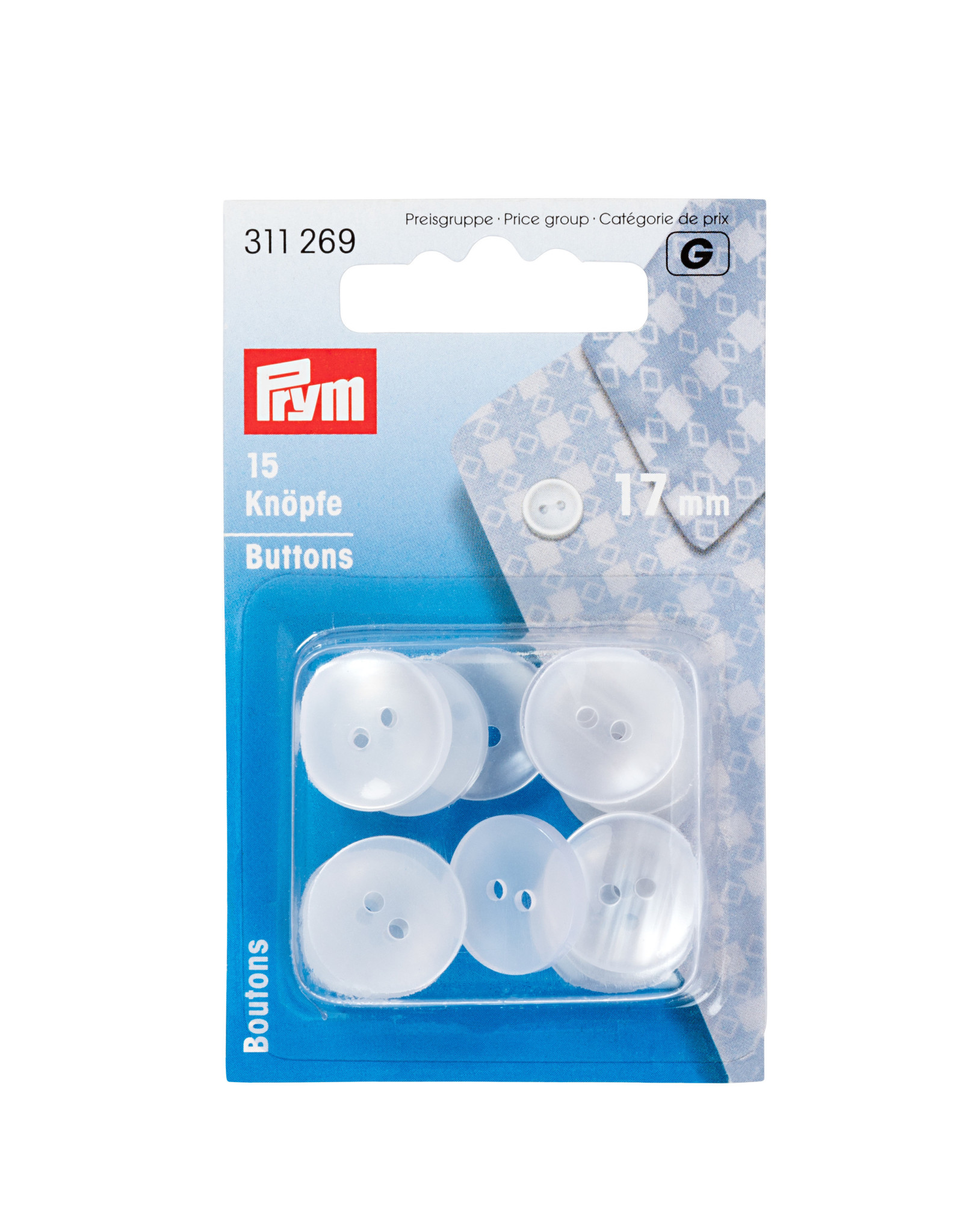 Prym Prym 15 Knopen voor pyjama's imitatiepaarlemoer 17 mm
