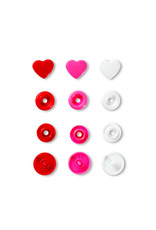 Prym Prym Love Color drukknop. Hart 12,4mm rood/wit/fuchsia