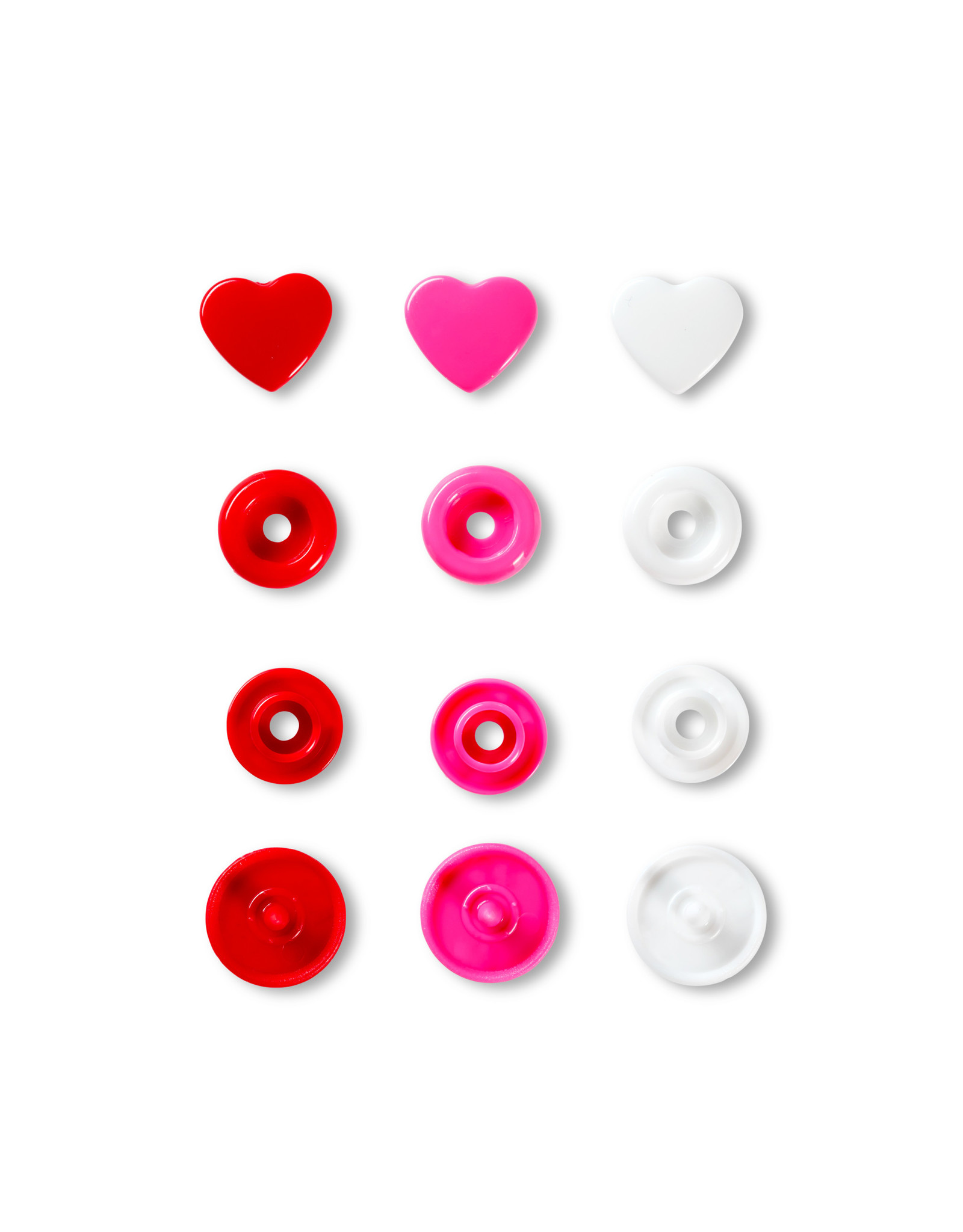 Prym Prym Love Color drukknop. Hart 12,4mm rood/wit/fuchsia