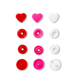 Prym Prym Love Color drukknop. Hart 12,4mm rood/wit/fuchsia