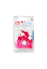 Prym Prym Love Color drukknop. Hart 12,4mm rood/wit/fuchsia