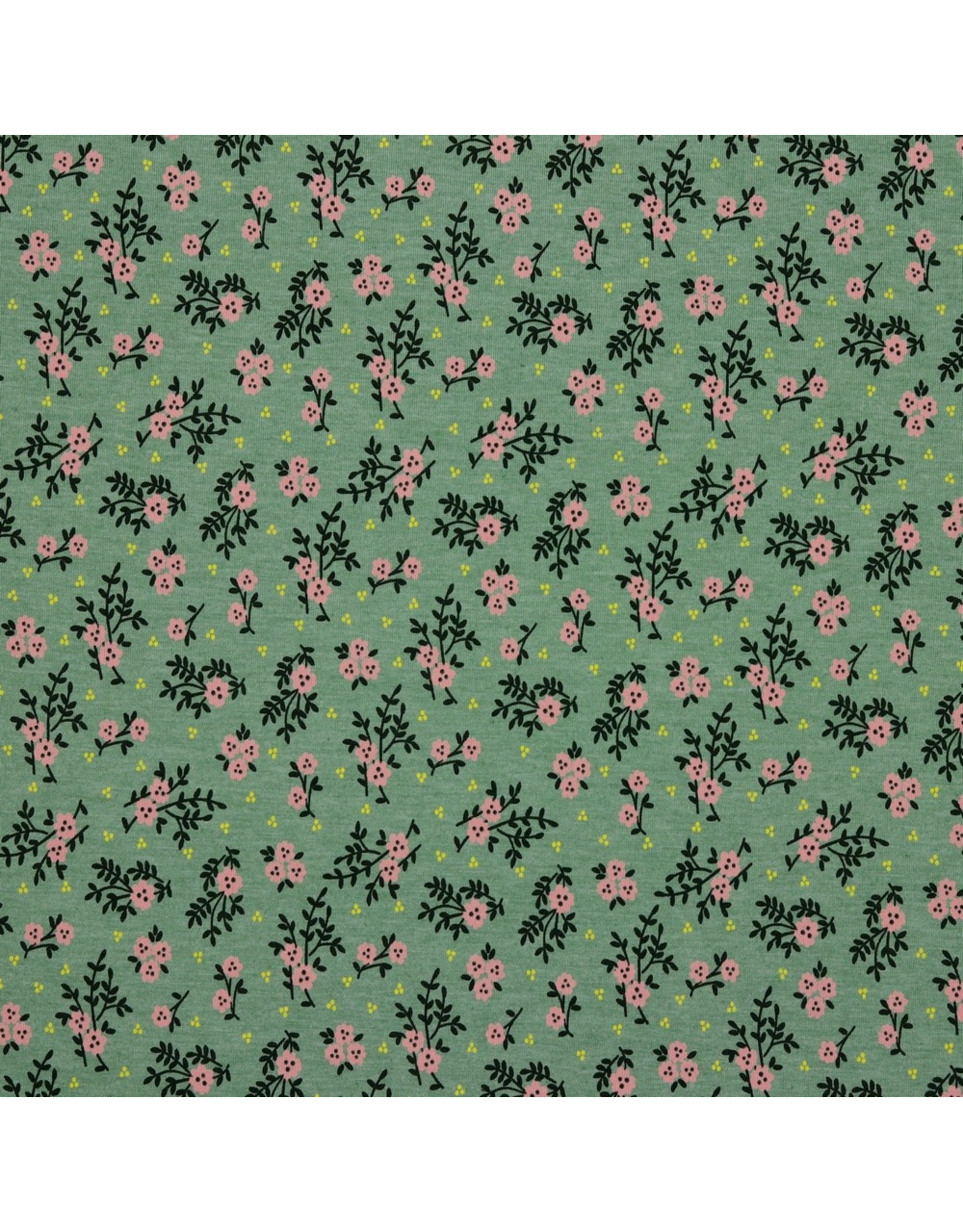 Jersey flower groen Oeko-Tex