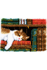 Vervaco Vervaco Knooptapijt/Smyrna  Slapende kat in boekenrek
