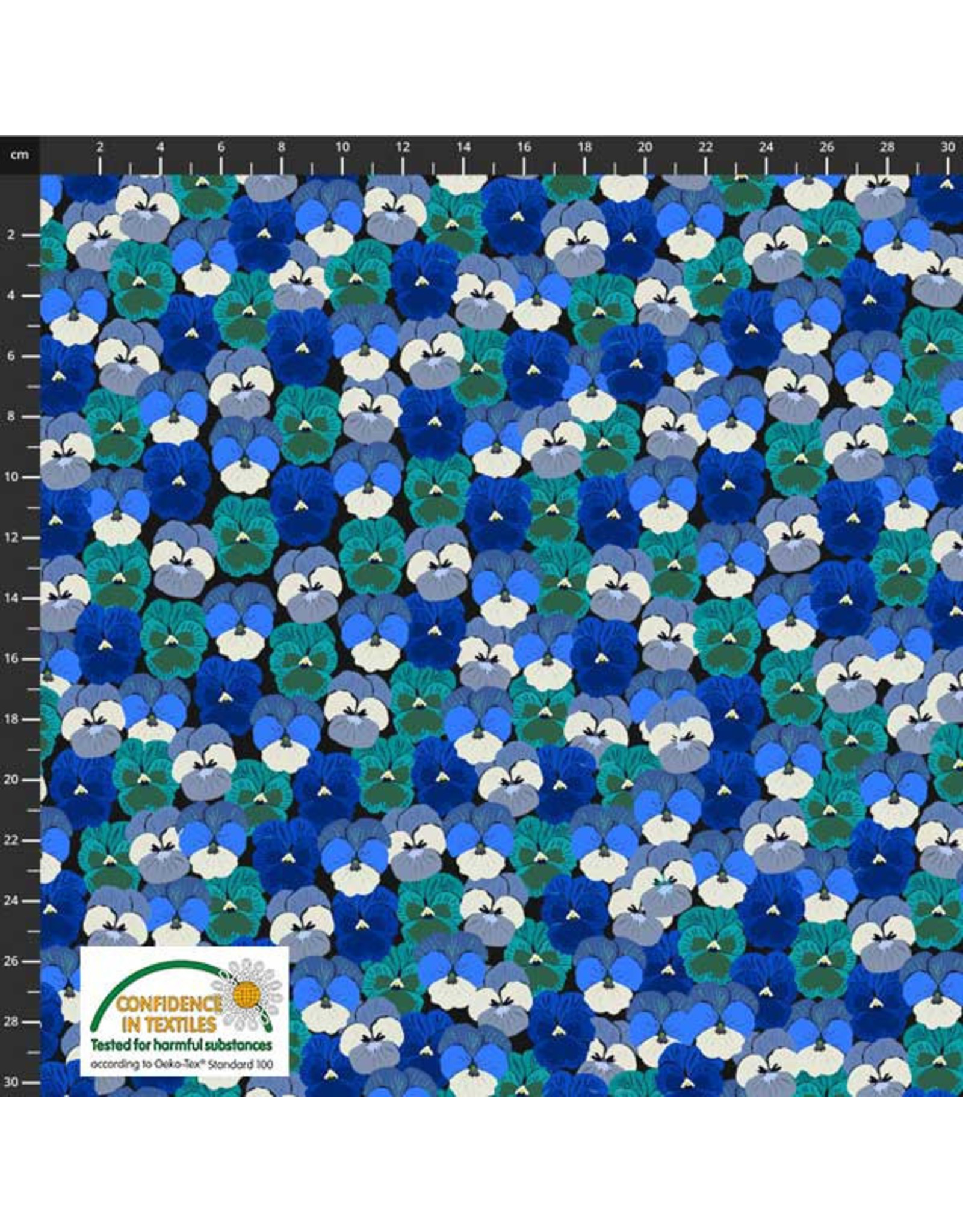 Stoffabrics Katoen poplin blauwe en turquoise bloemen