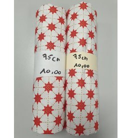 Coupon 75cm: 100% katoen rode sterren wit (kerst)