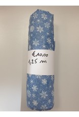 Coupon 125cm: 100% katoen sneeuwvlokken lichtblauw